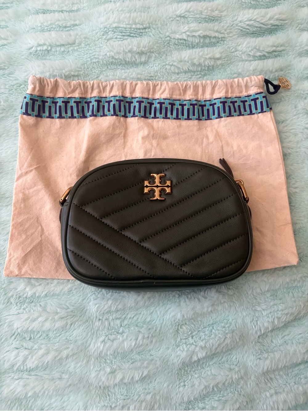 Tory Burch Dark Green Quilted Leather Crossbody with Gold Hardware